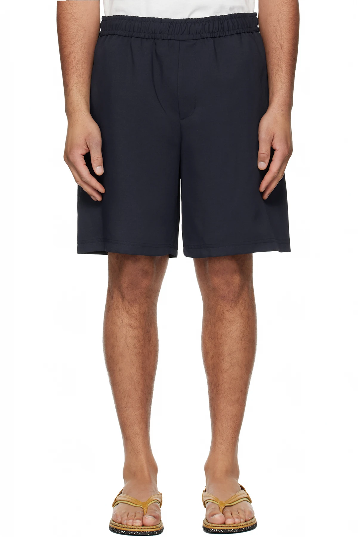 Navy Embroidered Logo Twill Shorts
