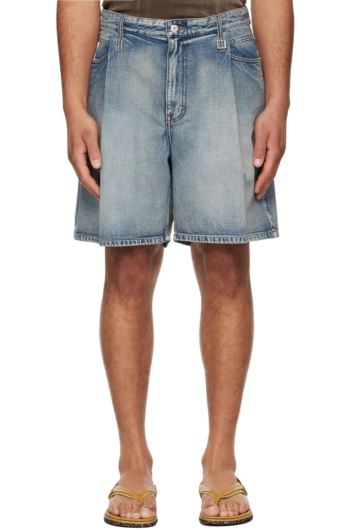 Blue One Tuck Denim Shorts