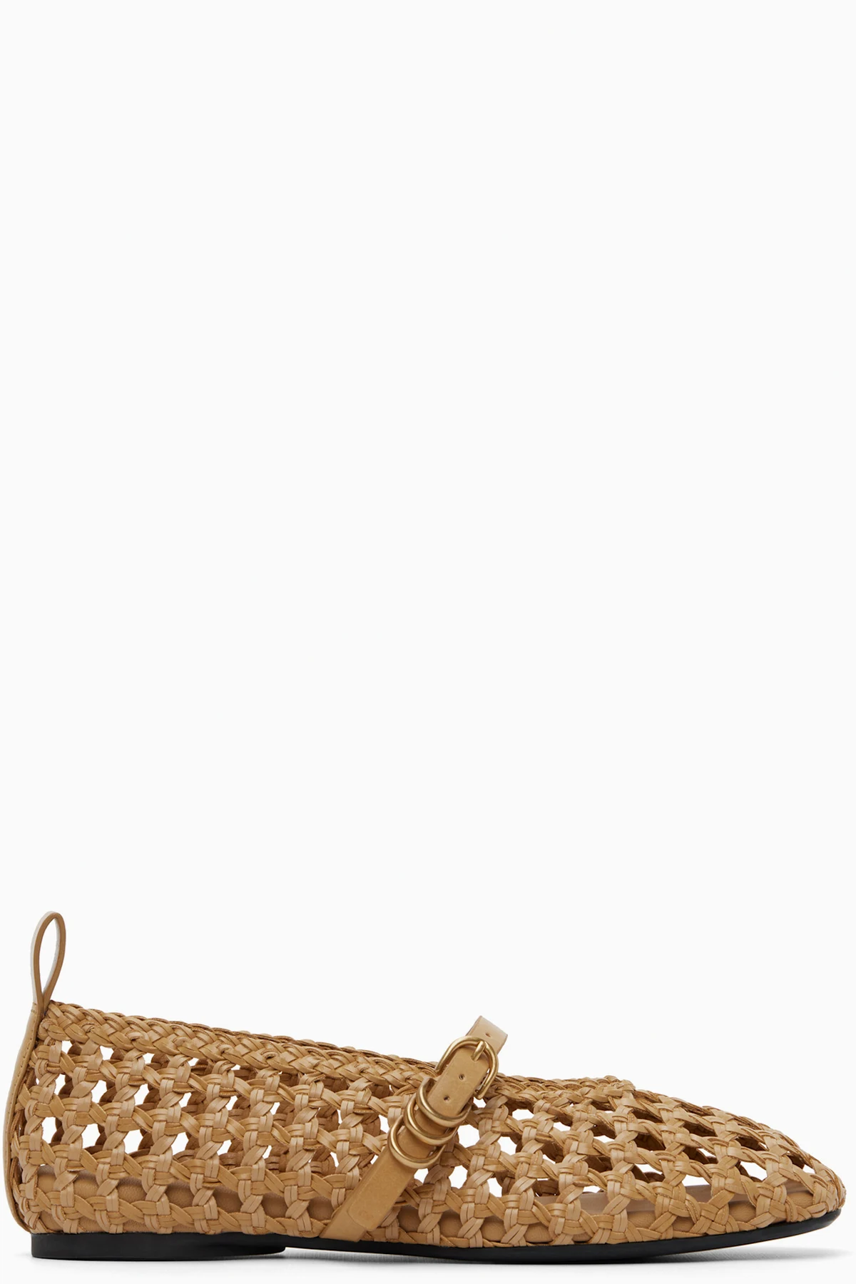Tan Spire Woven Mary Jane Faux-Leather Flats