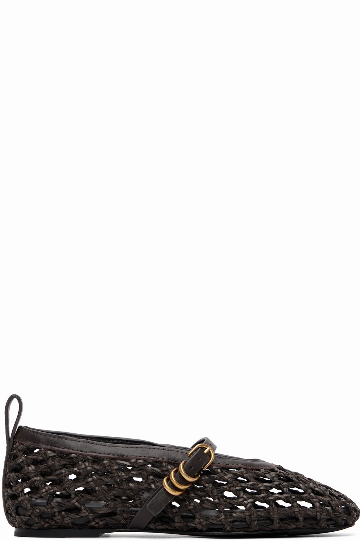 Brown Spire Woven Mary Jane Faux-Leather Flats