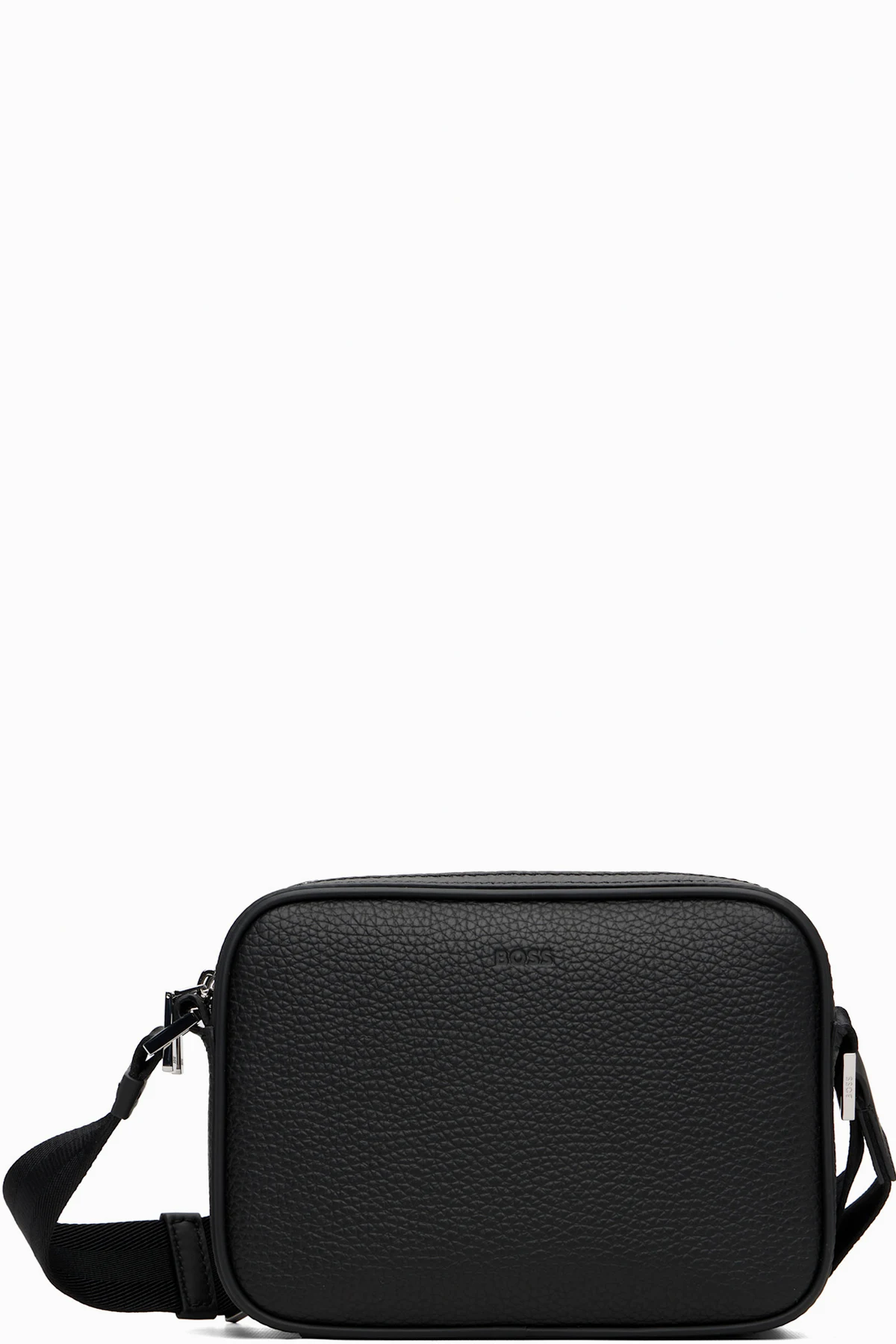 Black Embossed Logo Leather Crossbody Bag