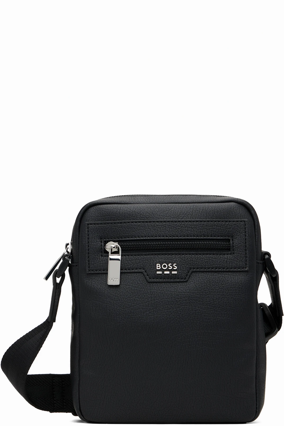 Black Grained Faux-Leather Pouch