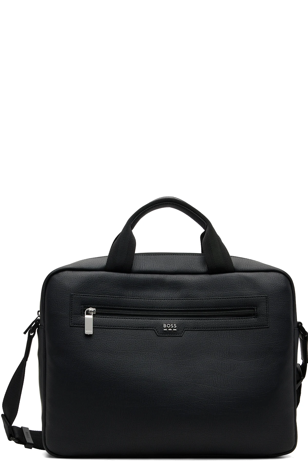 Black Grained Faux-Leather Briefcase