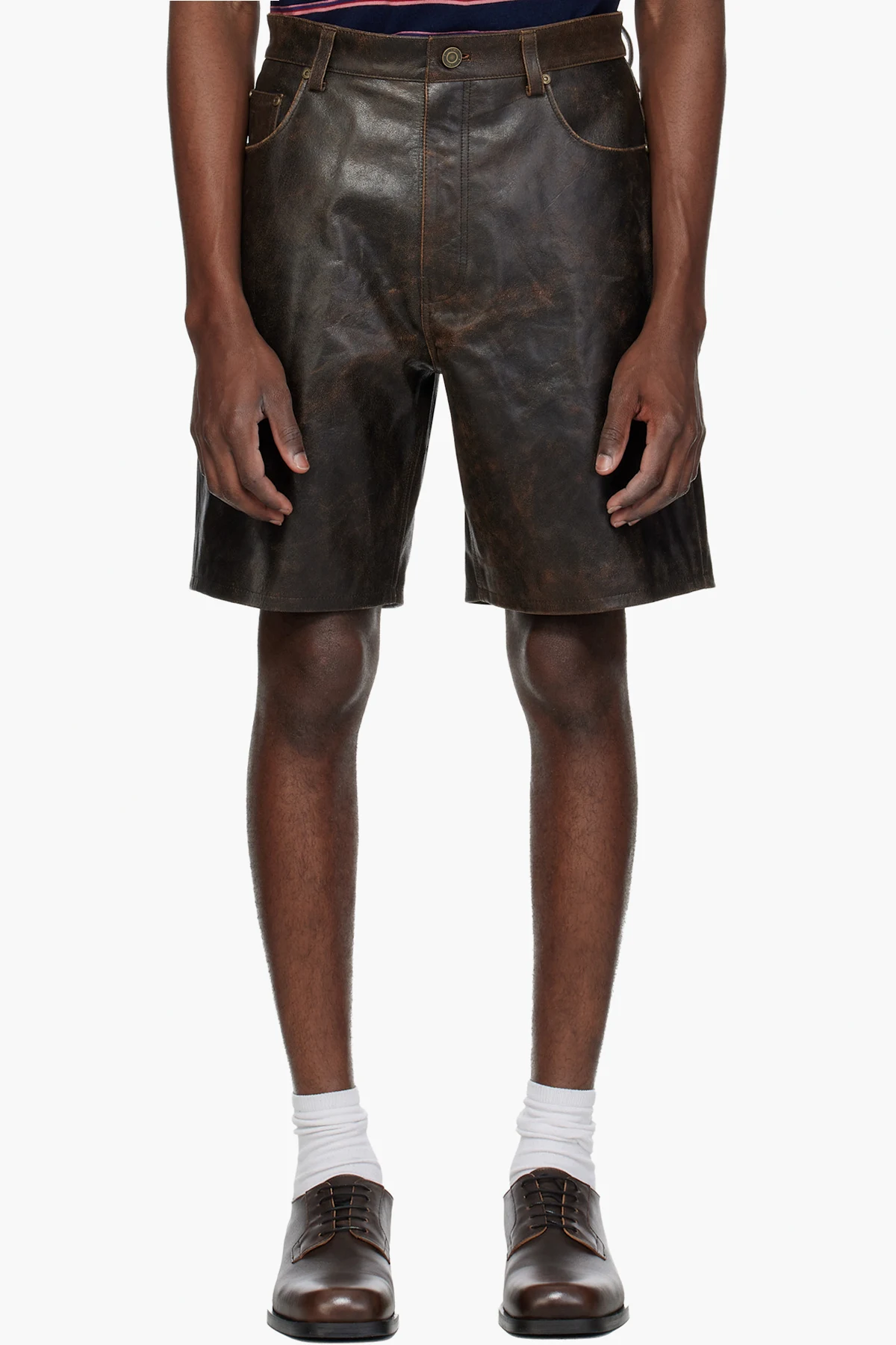 Brown Deadend Leather Shorts
