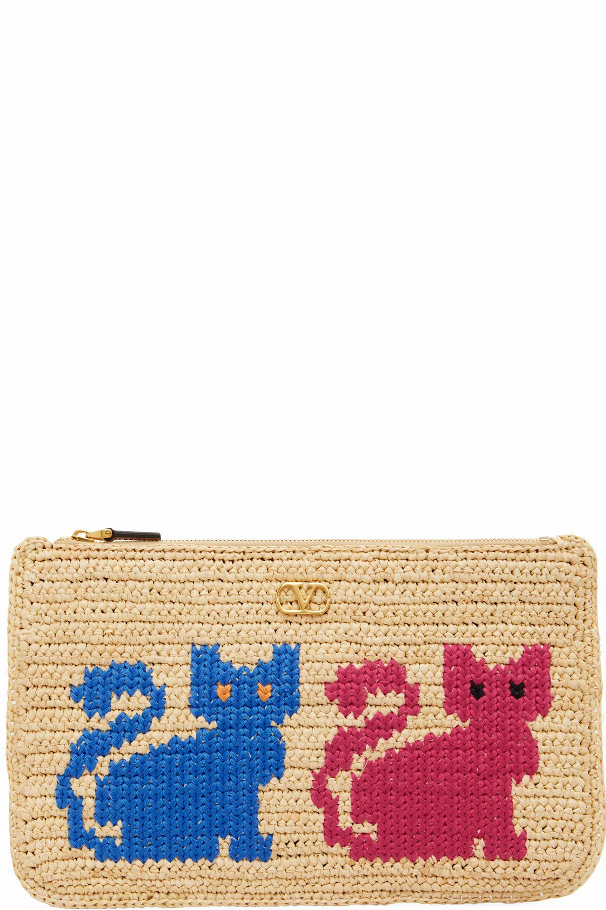 Beige Raffiachat Raffia Clutch