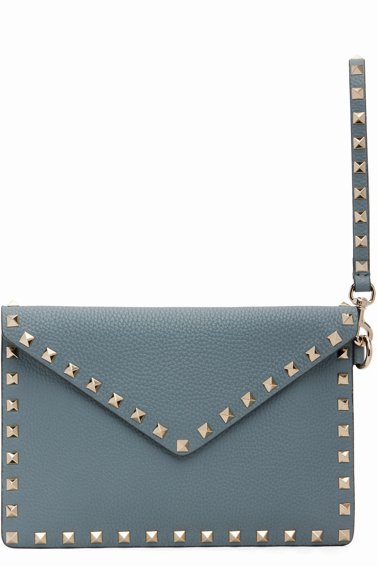 Blue Rockstud Grainy Calfskin Envelope Pouch