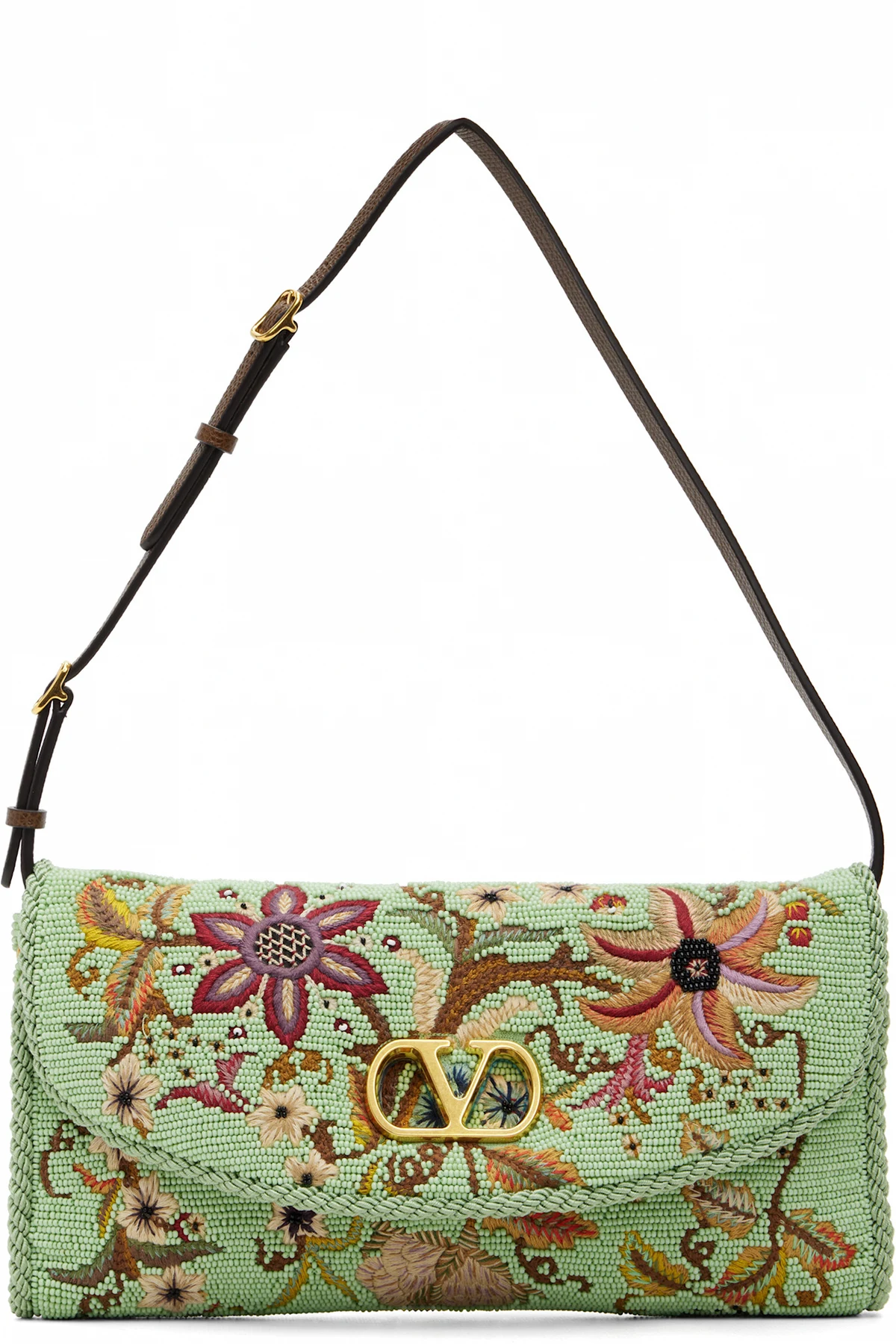 Green DeVain Embroidered Small Shoulder Bag
