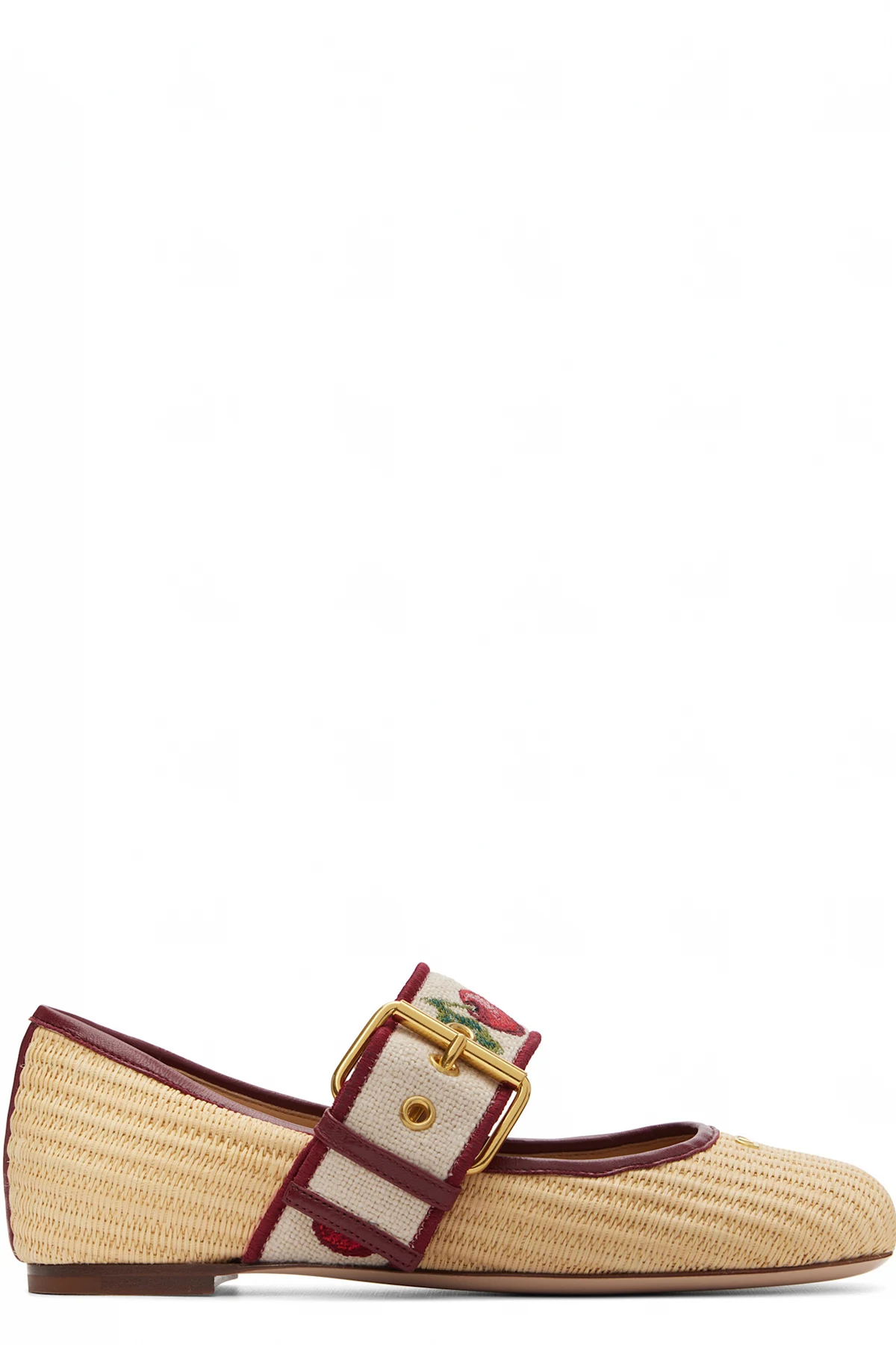 Beige Mary-Jane Bribri Raffia Ballerina Flats