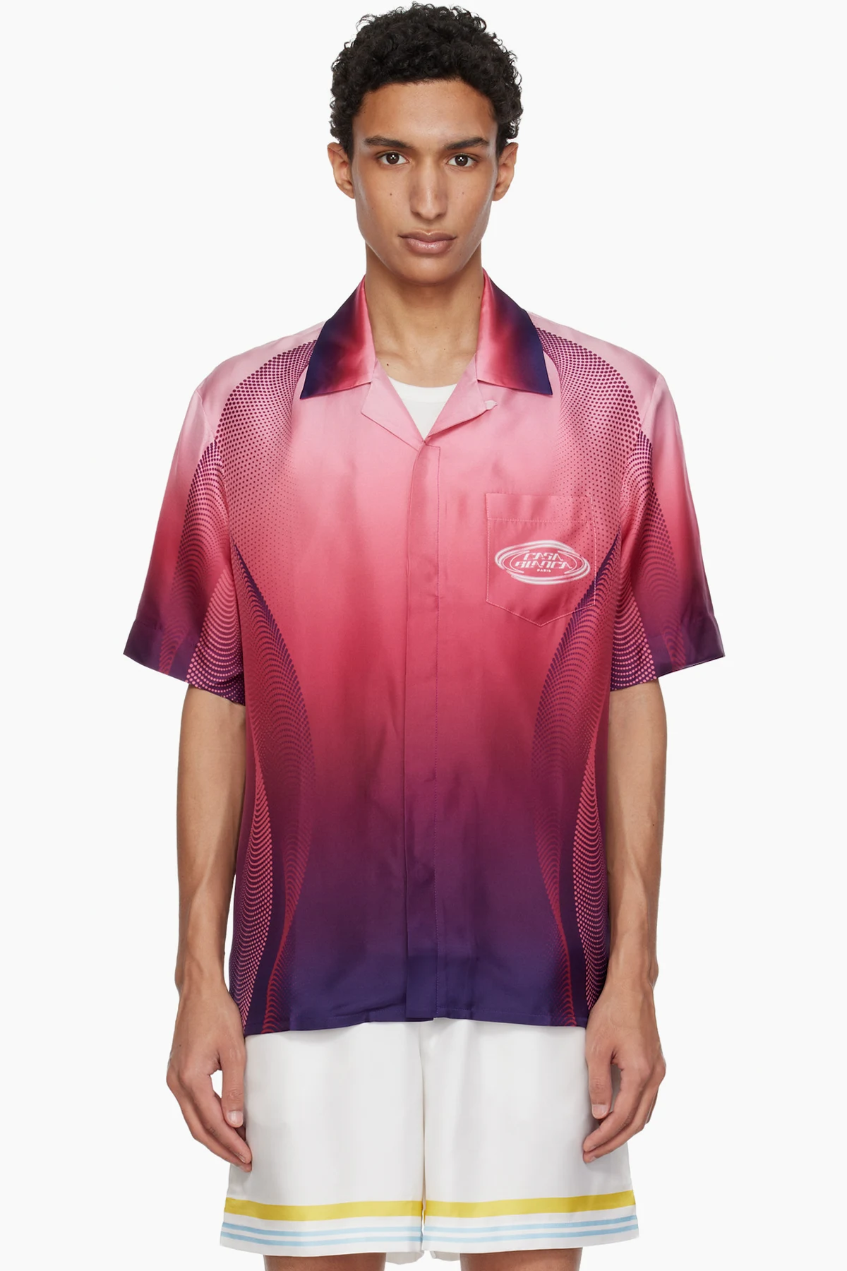 Pink Gradient Short Sleeve Silk Shirt