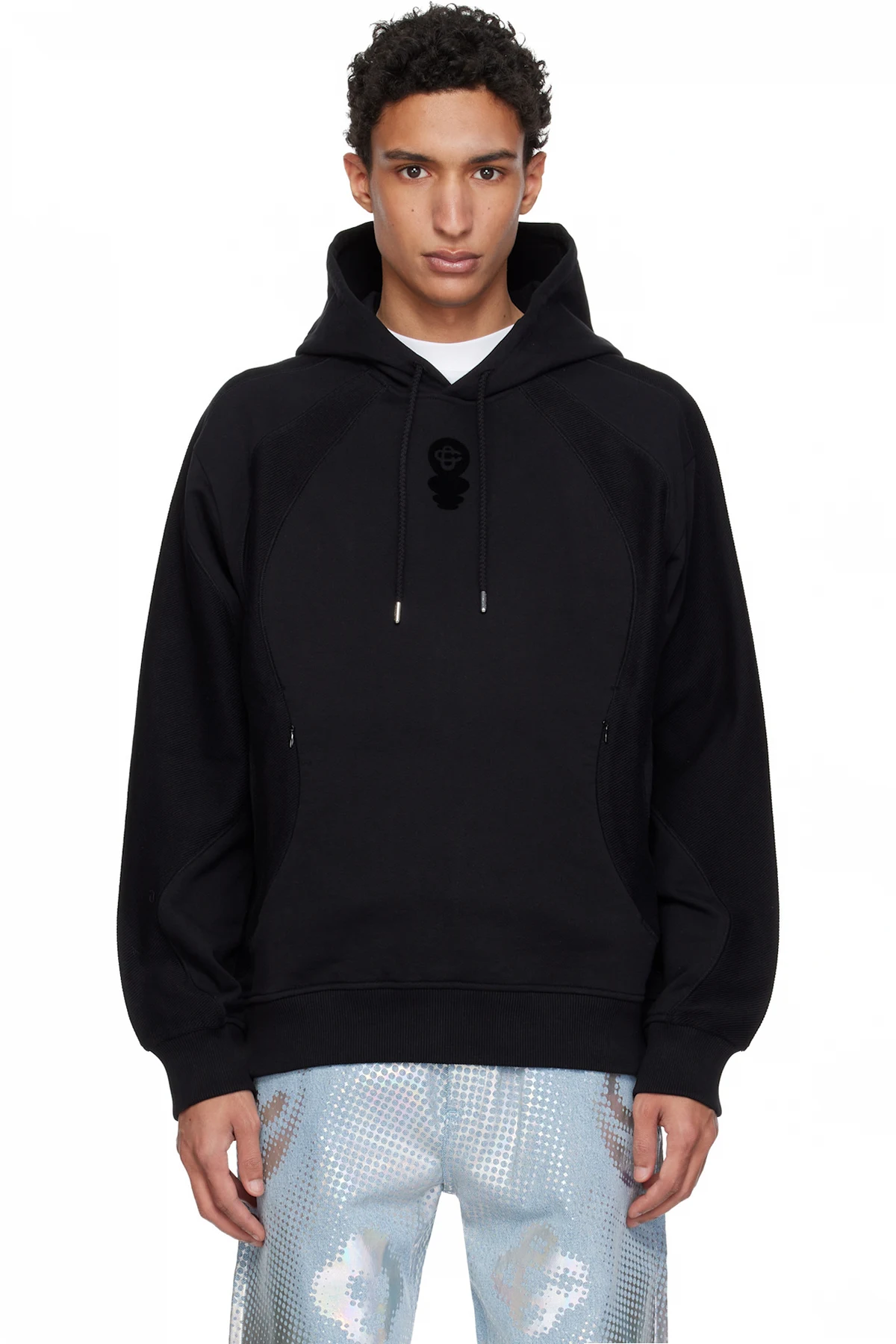 Black Squash Logo Flock Print Hoodie