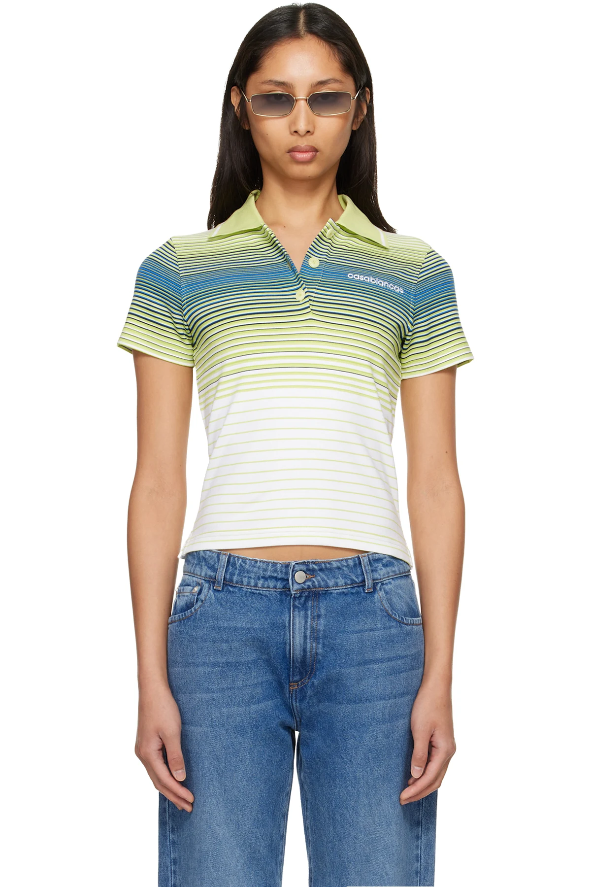 Green & White Bourgeois Striped Short Sleeve Polo