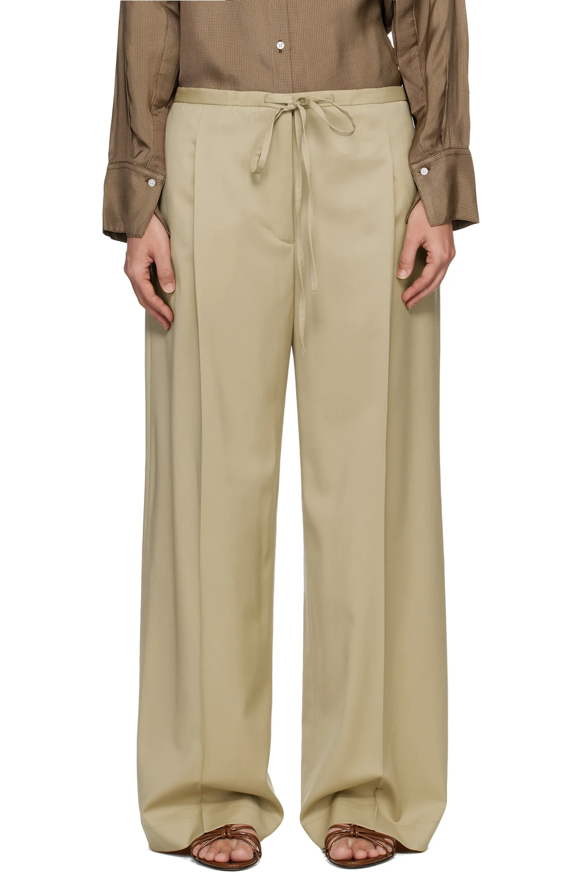 Beige Relaxed Drawstring Trousers
