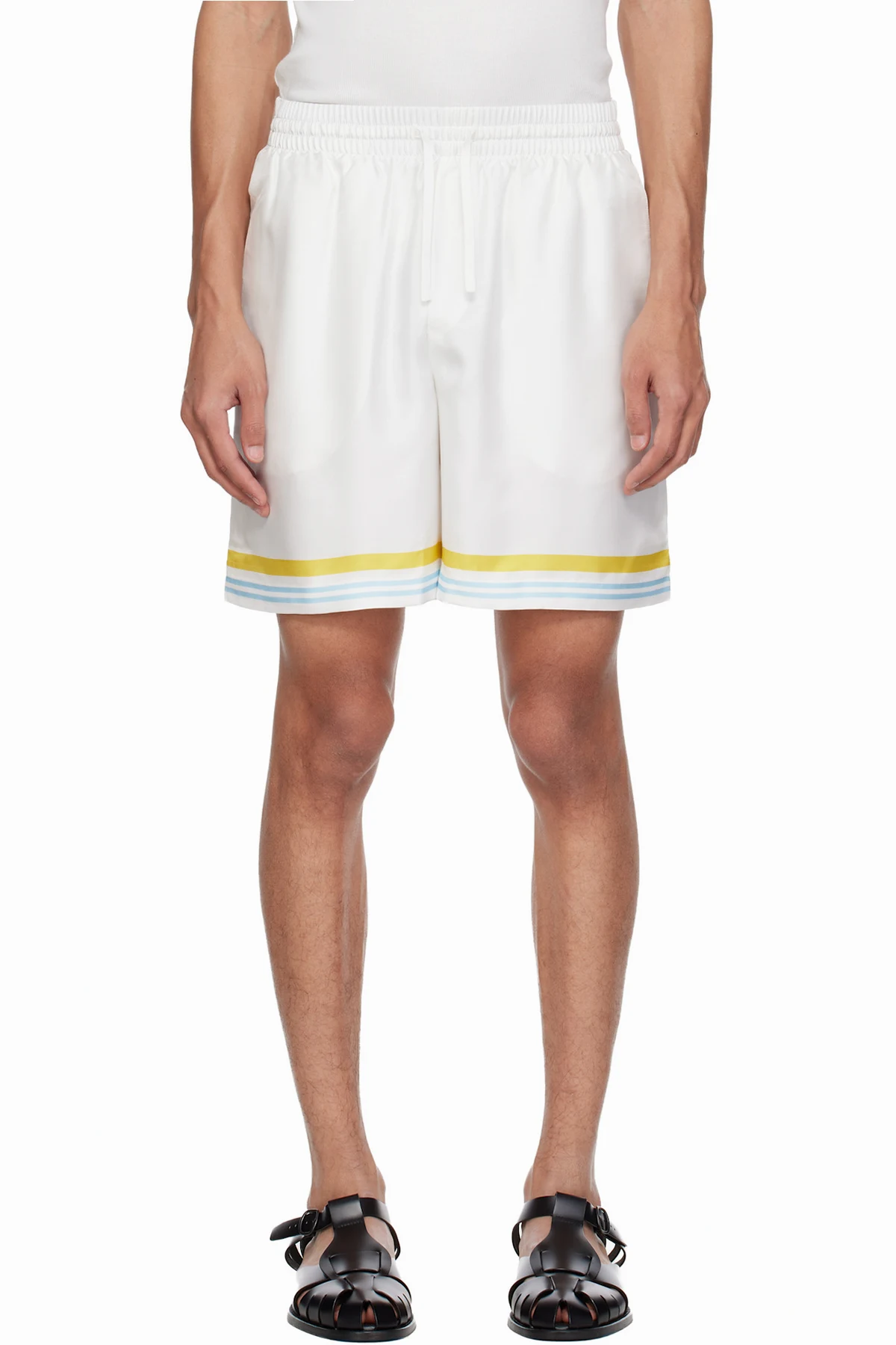 White Tennis Landscape Silk Shorts