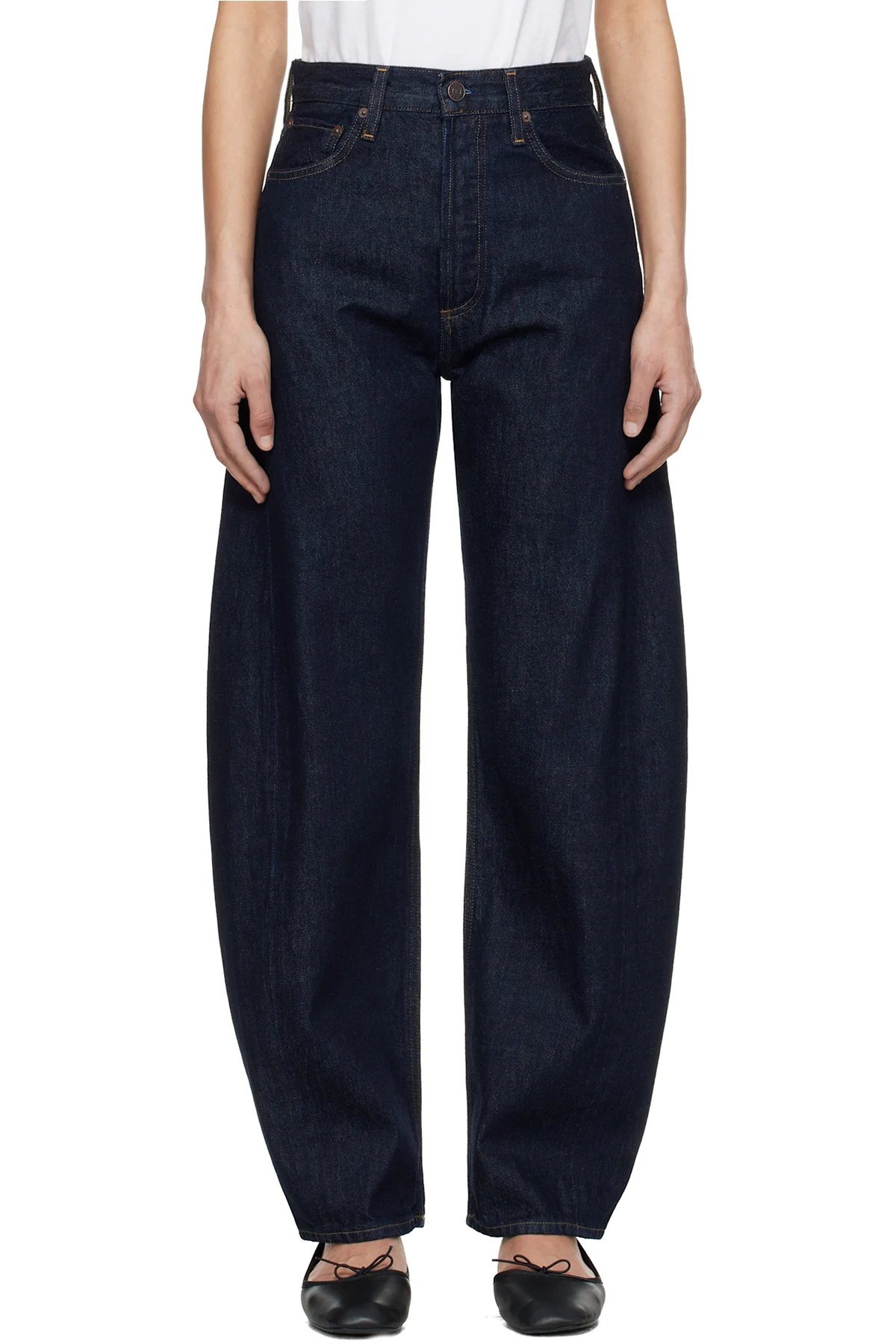 Navy Luna High Rise Pieced Taper Jeans
