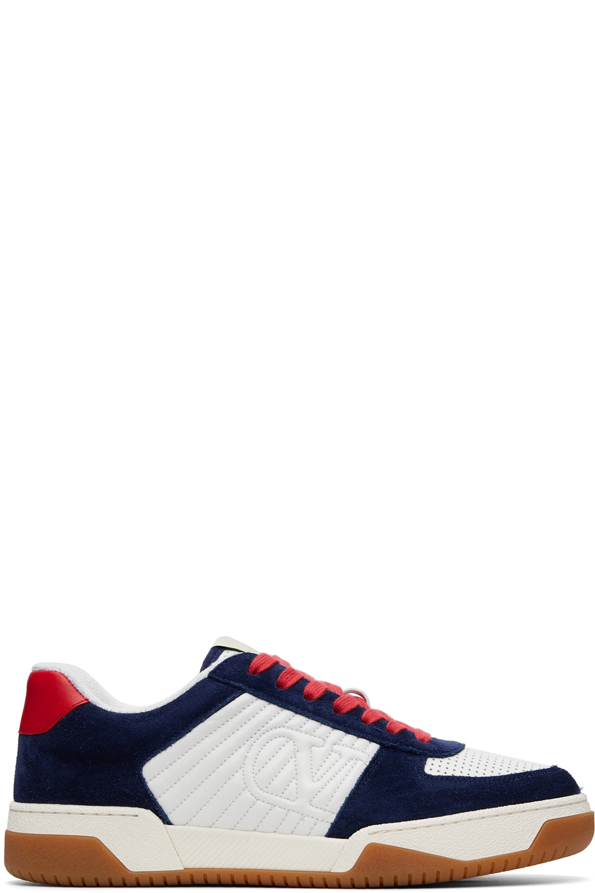 White & Navy Sparry Split Leather Nappa Sneakers