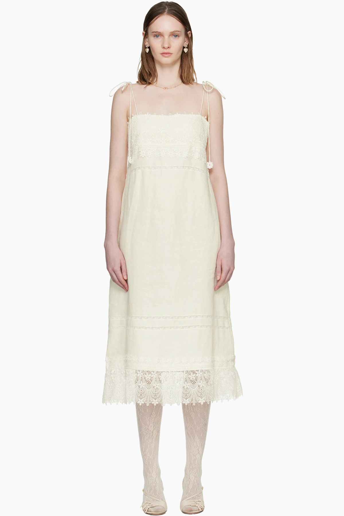 Off-White Linen Midi Dress