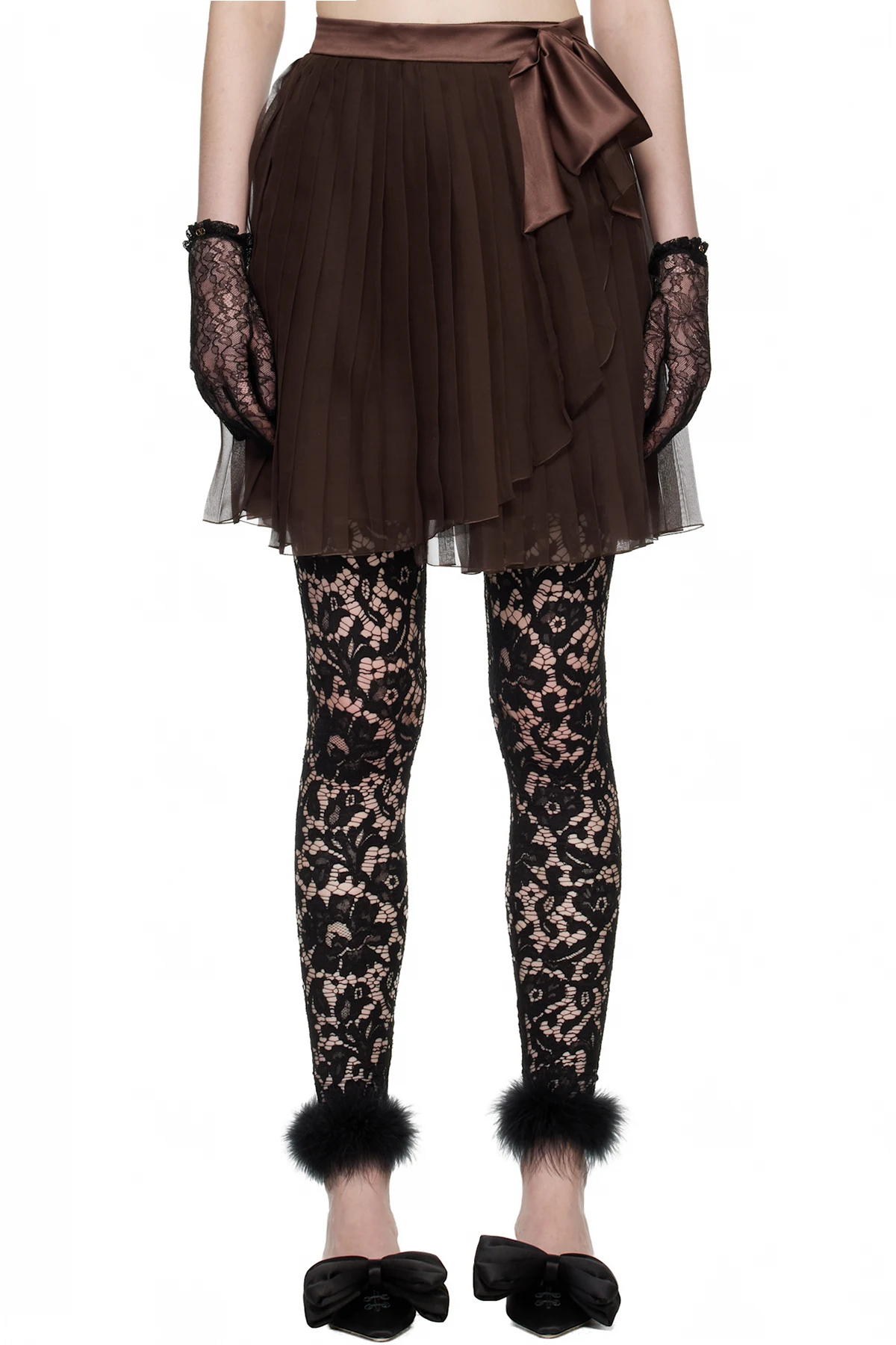 Brown Pleated Midi Skirt
