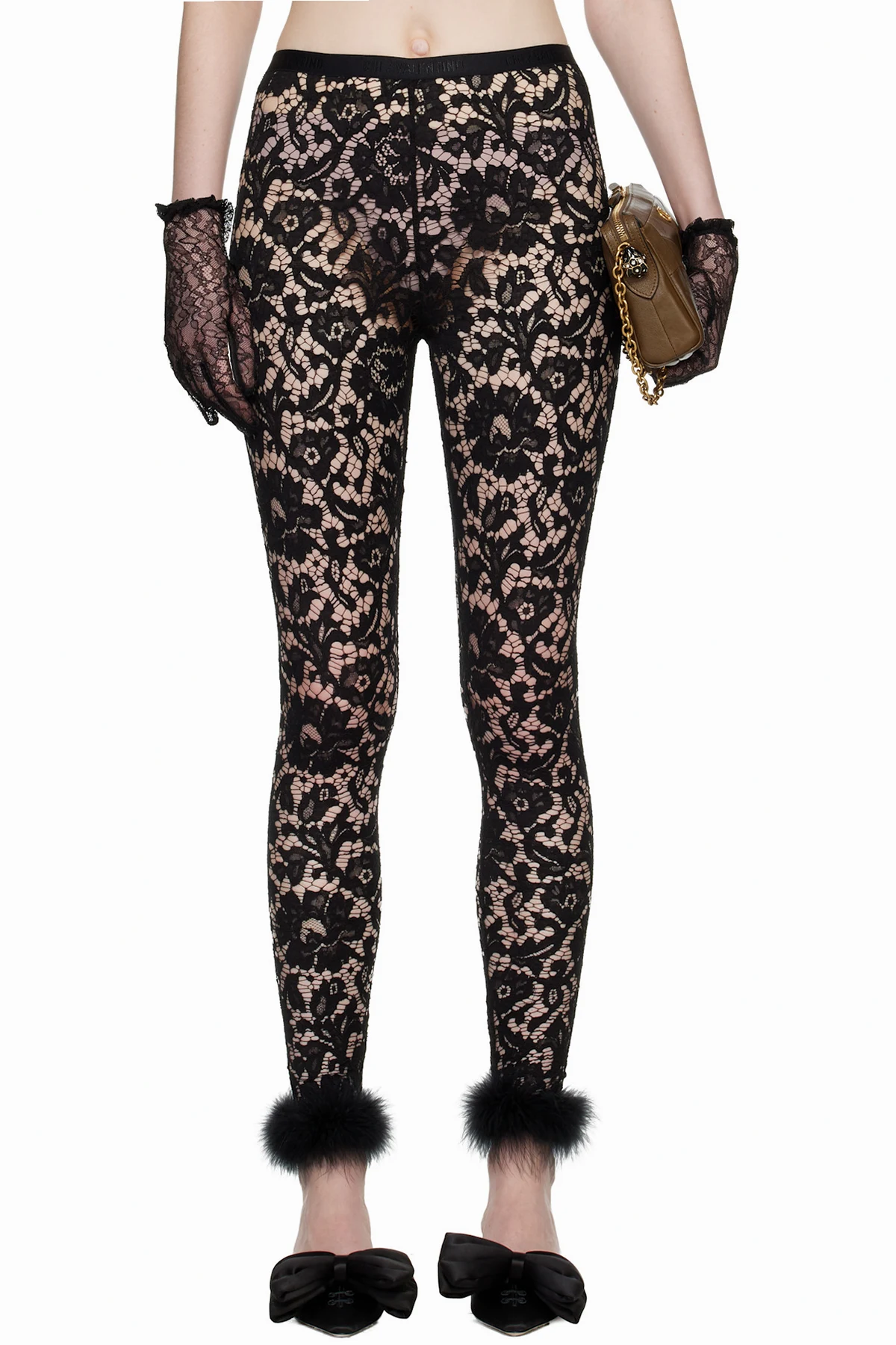 Black Feathers Lace Leggings