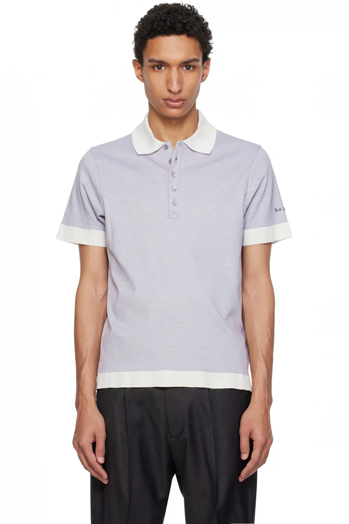 Purple Lyocell-Blend Contrast Trim Polo