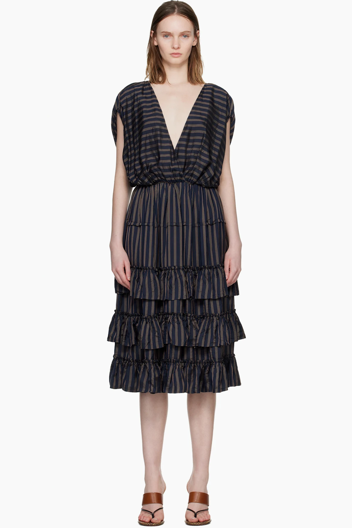 Navy Ruffled Midi Dress