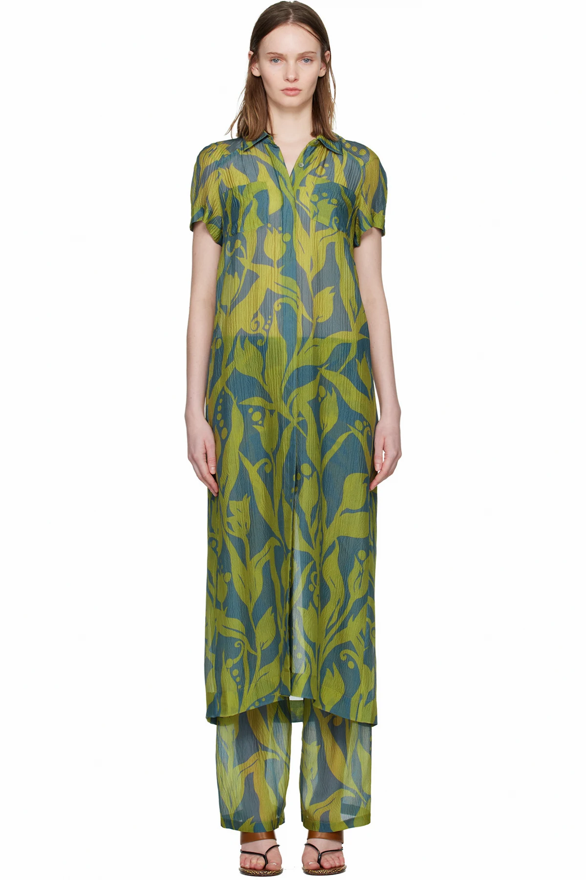 Green & Blue Long Shirt Maxi Dress