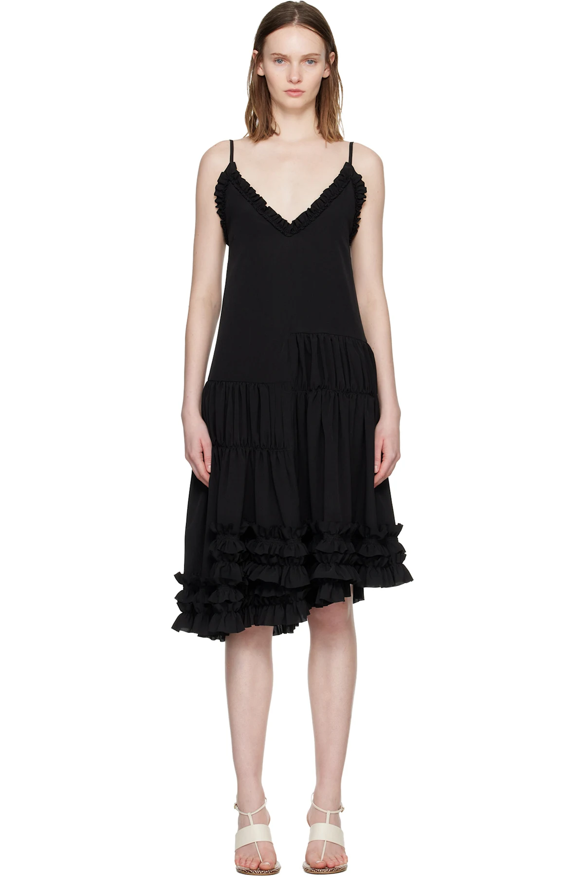 Black Asymmetrical Ruffle Minidress