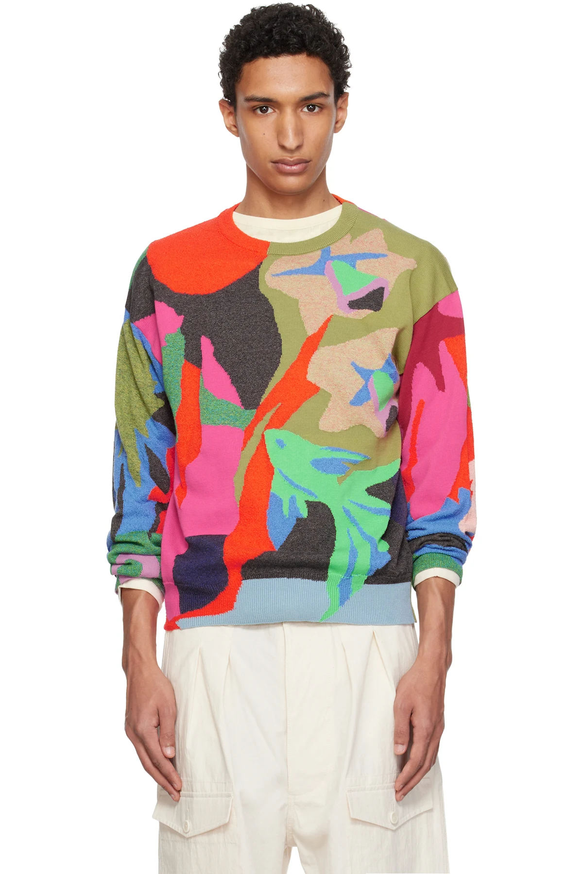 Multicolor 'River Collage' Knitted Cotton Sweater