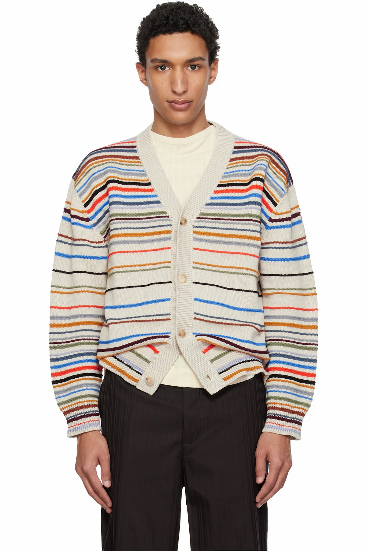 Beige  'Signature Stripe' Cotton-Blend Cardigan