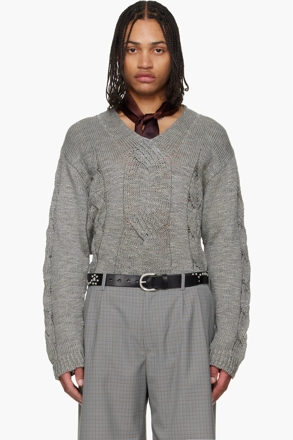 Gray Link V-Neck Sweater