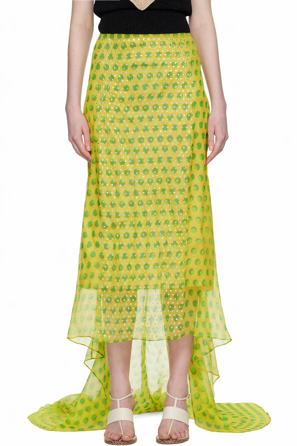 Yellow Embellished Silk Maxi Skirt