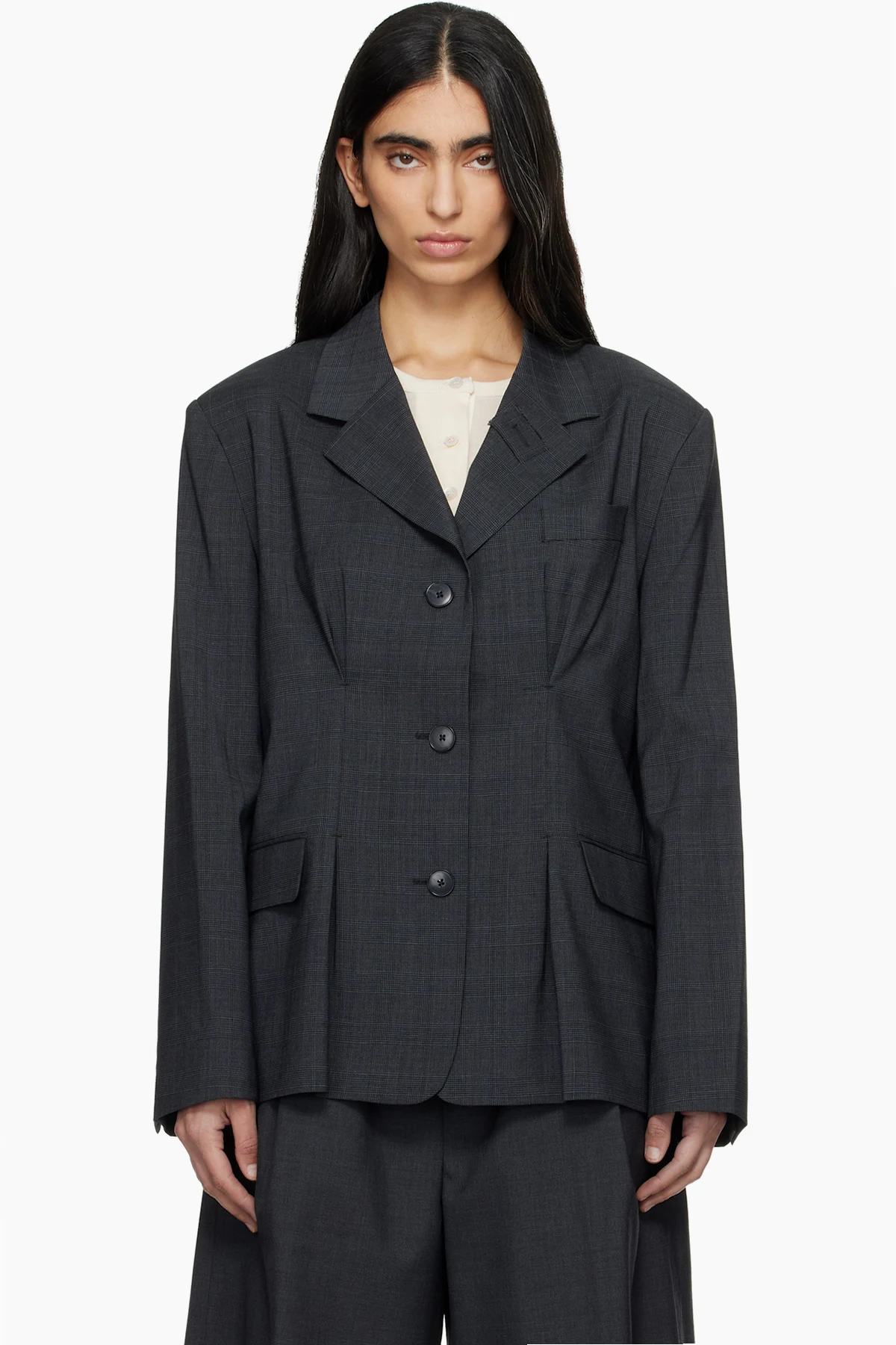 Gray Inverted Pleat Blazer