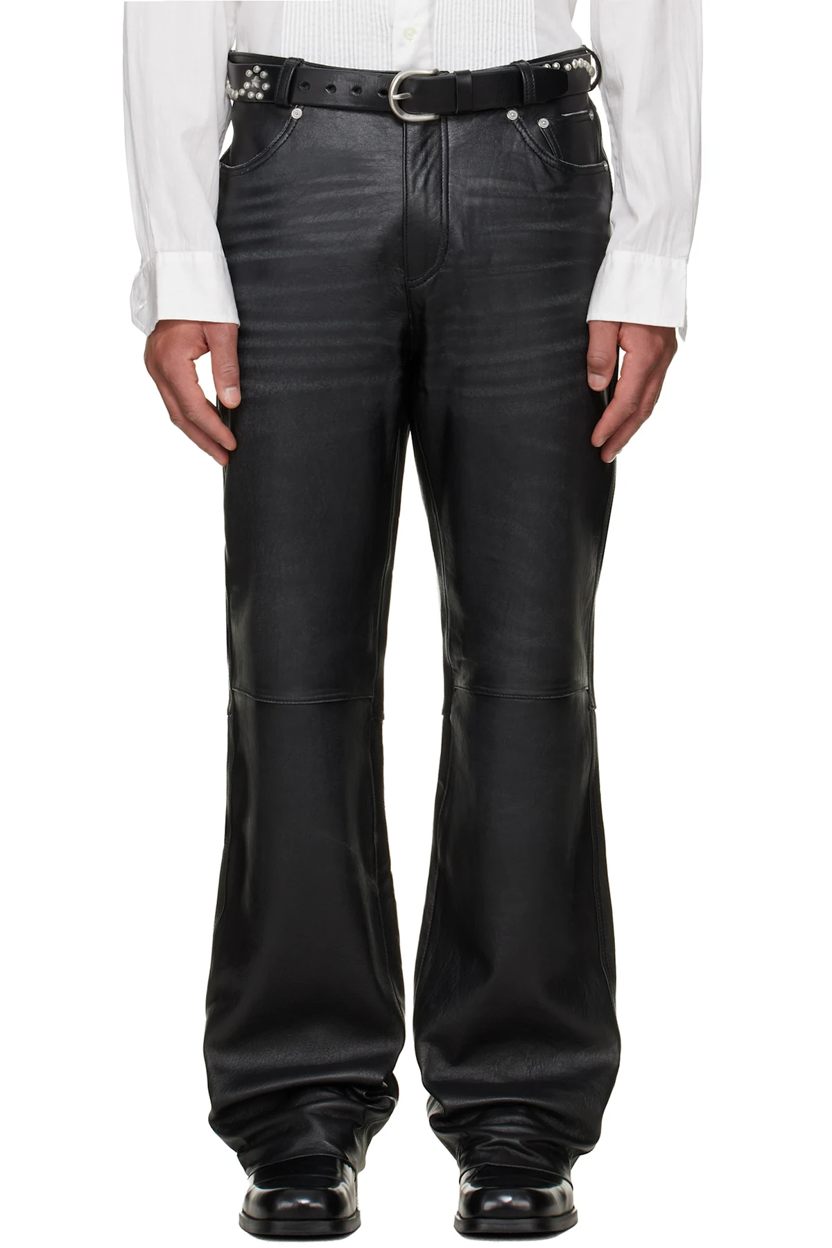 Black Carlson Cut Leather Pants