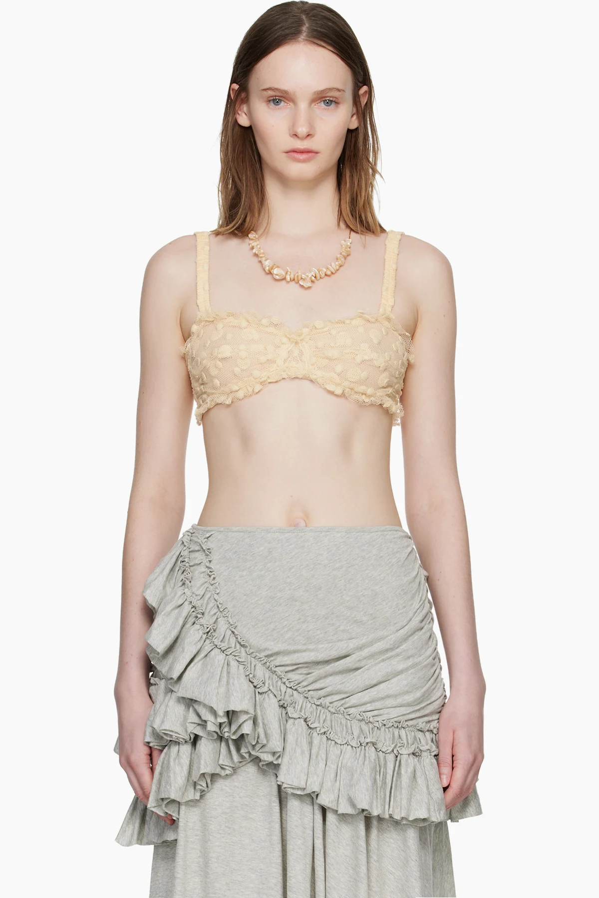 Beige Polka Dot Mesh Bralette