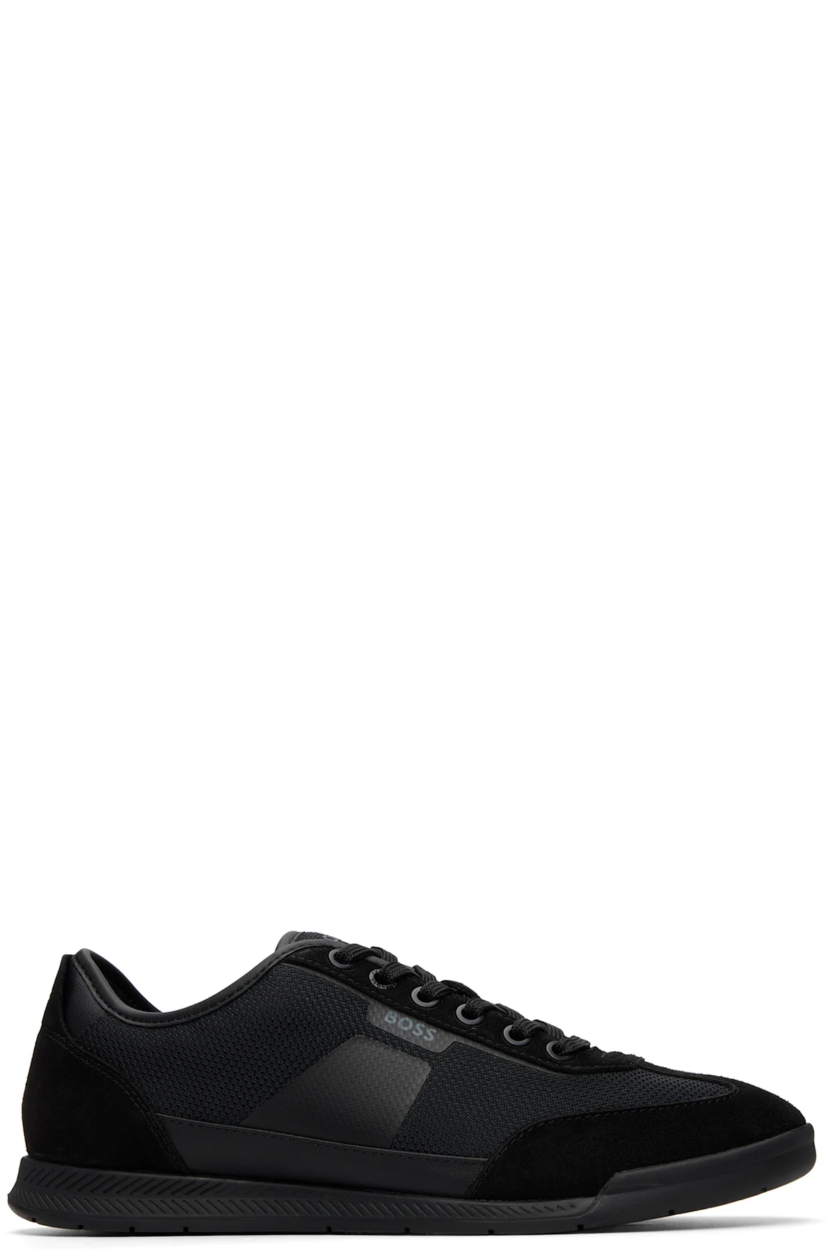 Black Ridged Outsole Mixed-Material Sneakers
