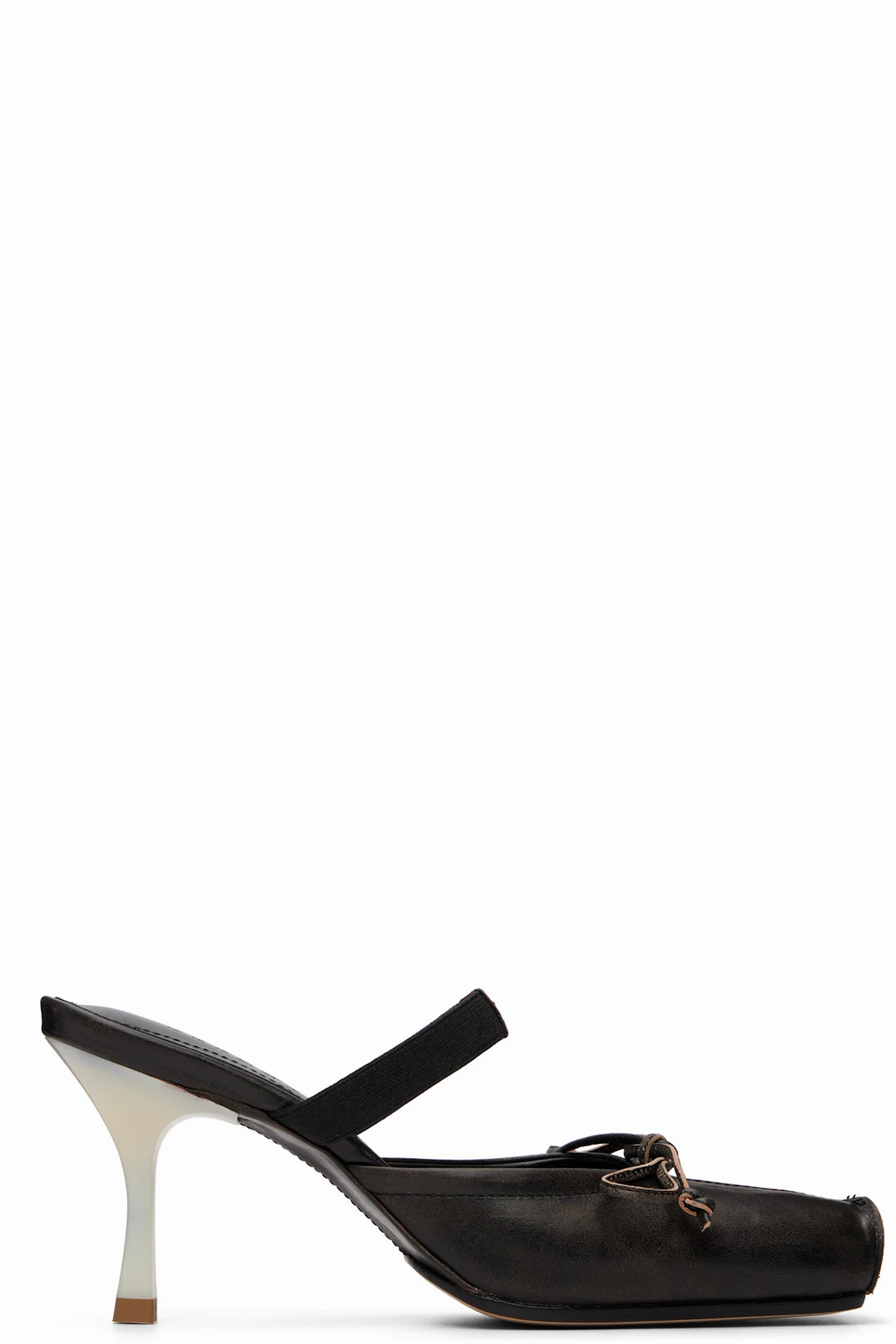 Brown Square-Toe Leather Ballerina Mule Heels