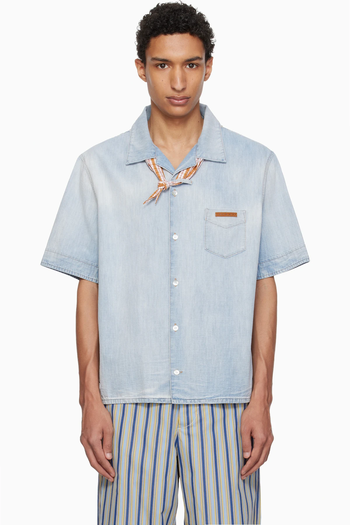 Blue Chambray Neck Tie Shirt