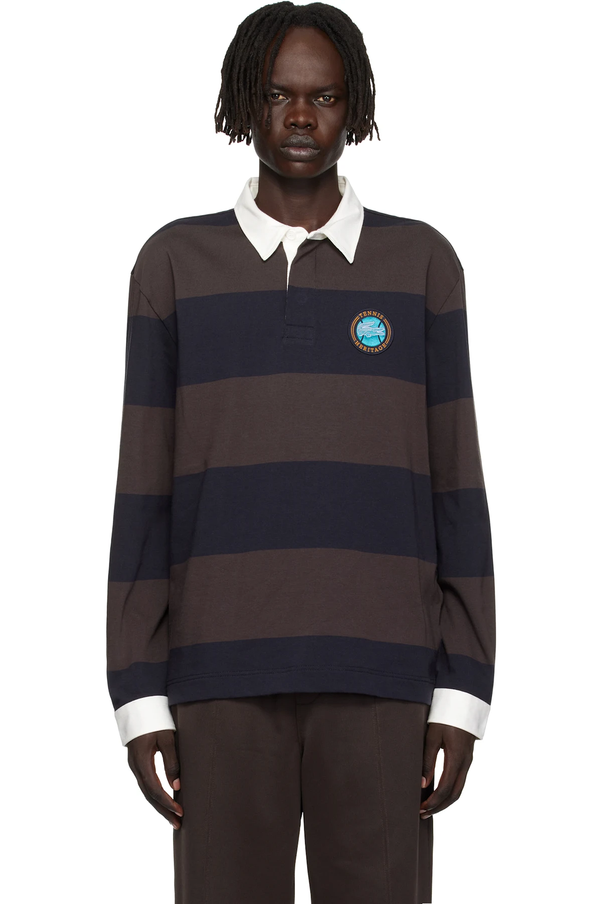 Brown & Navy Relaxed Fit Striped Rugby Polo