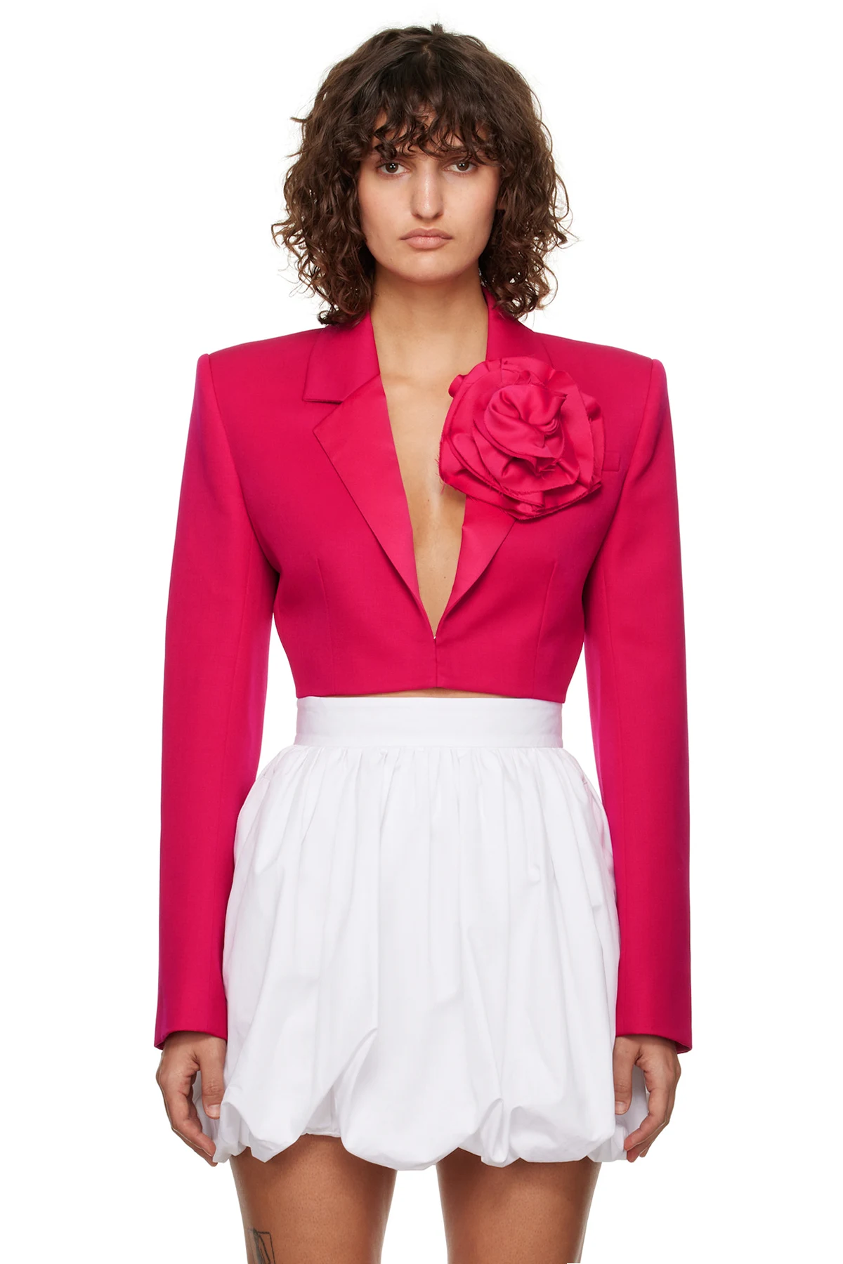 Pink Flower Corsage Cropped Blazer