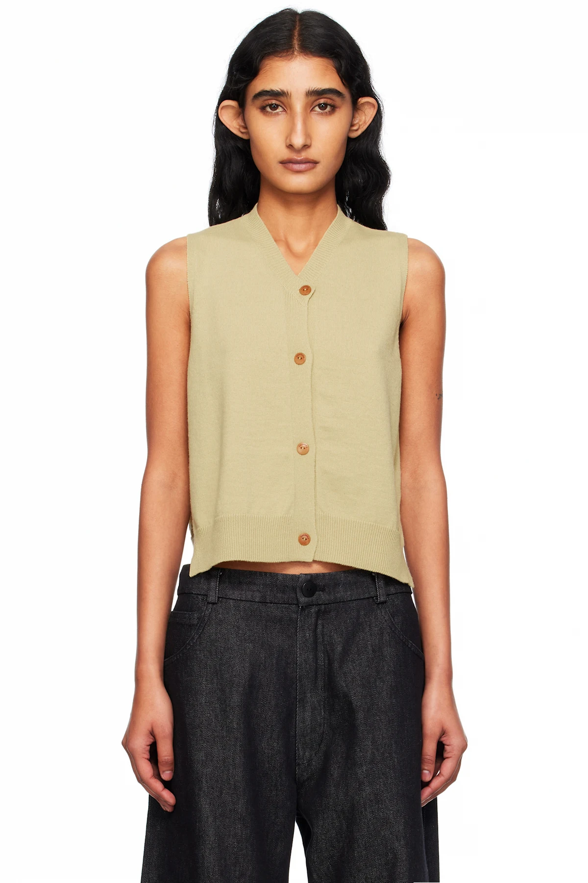 Yellow Merino Wool Waistcoat Cardigan