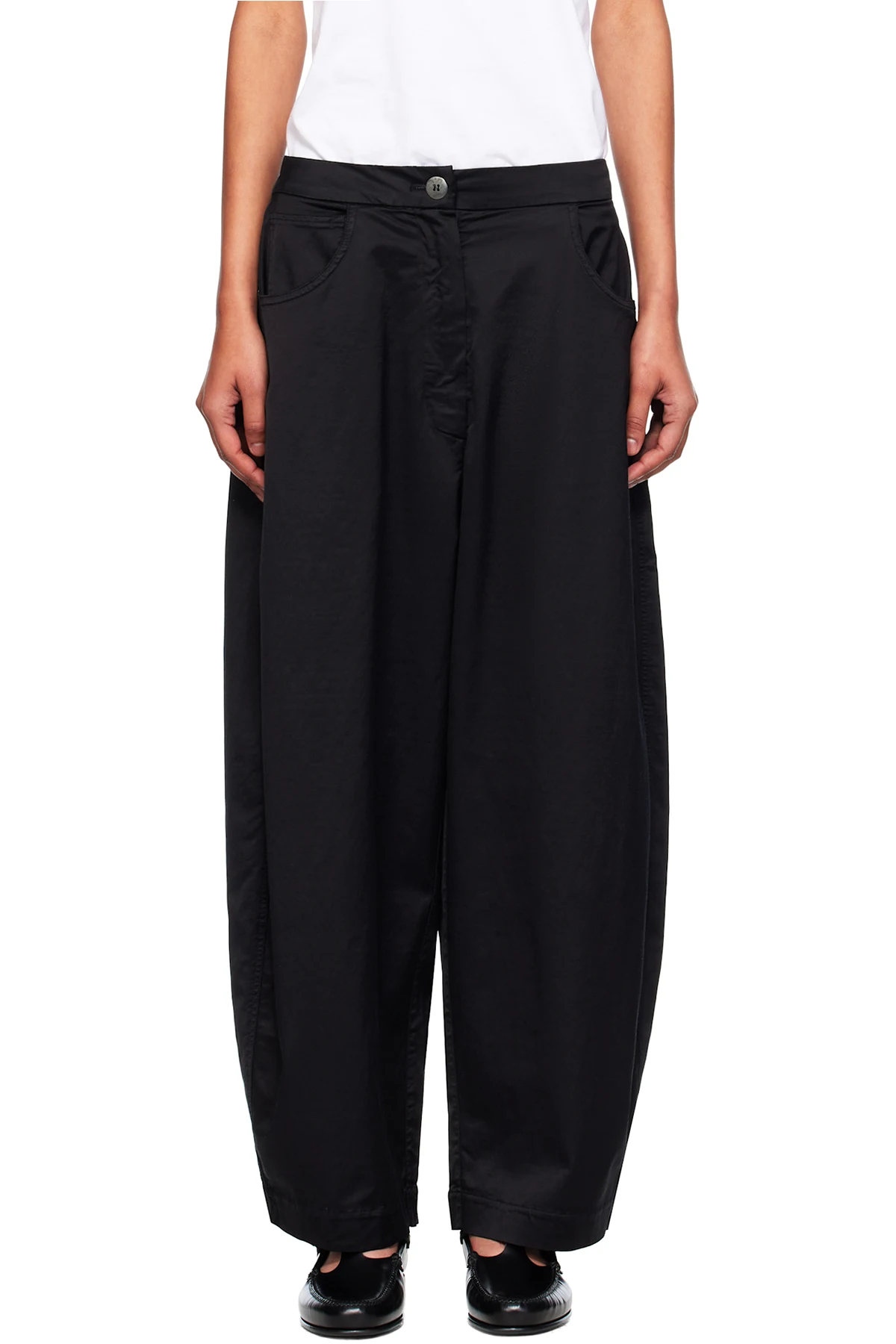 Black Satin Curved Trousers