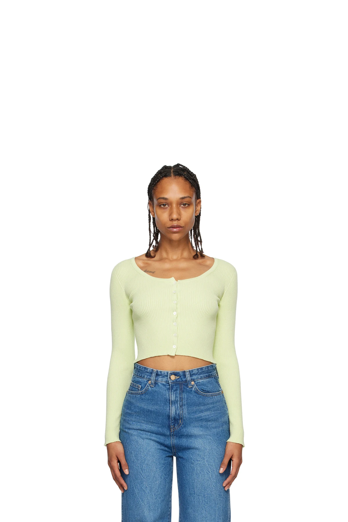 Green Scoop Neck Cardigan