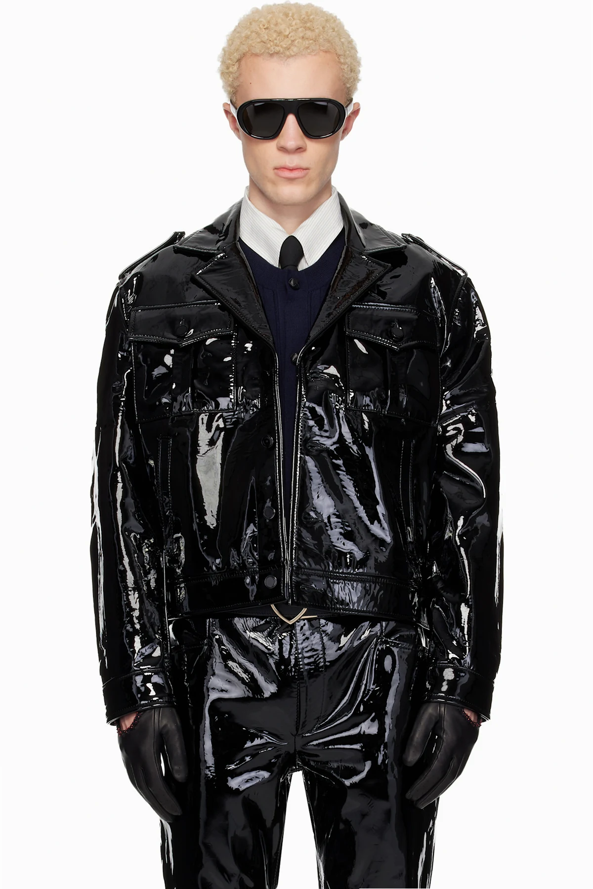 Black Leather Military Bomber Jacket