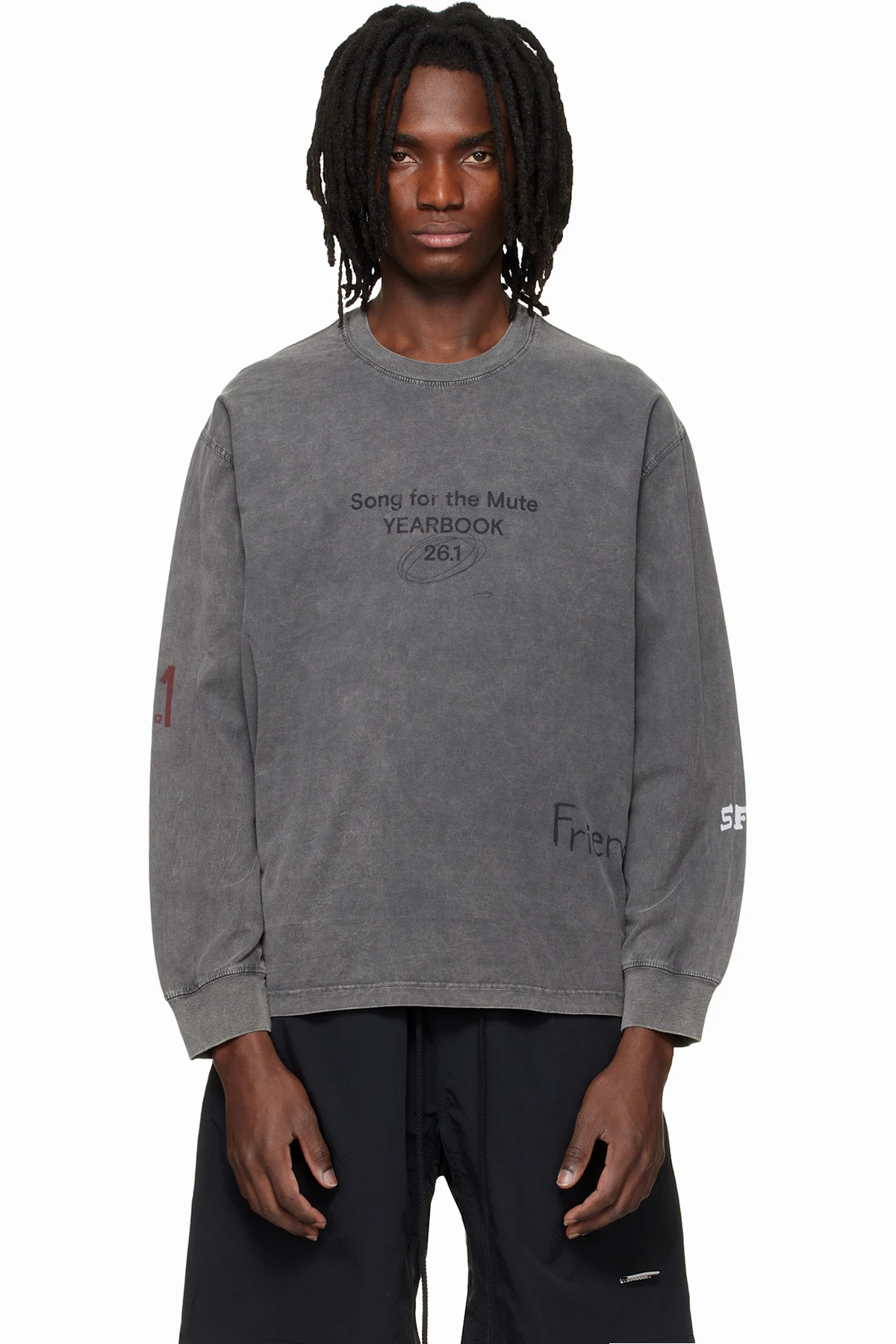 Gray 'Scribble' Oversized Crew Neck Pullover T-shirt