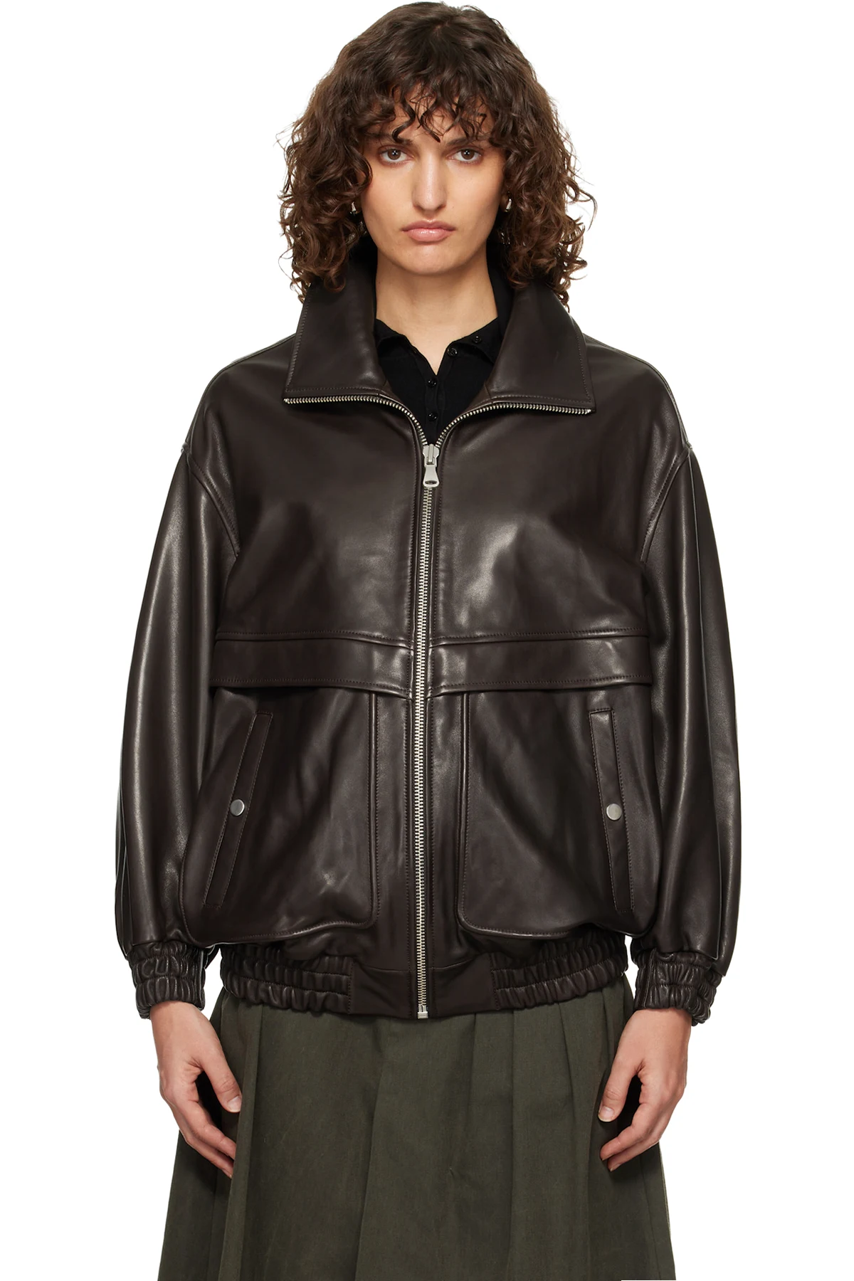 Brown Beck Modern Leather Bomber