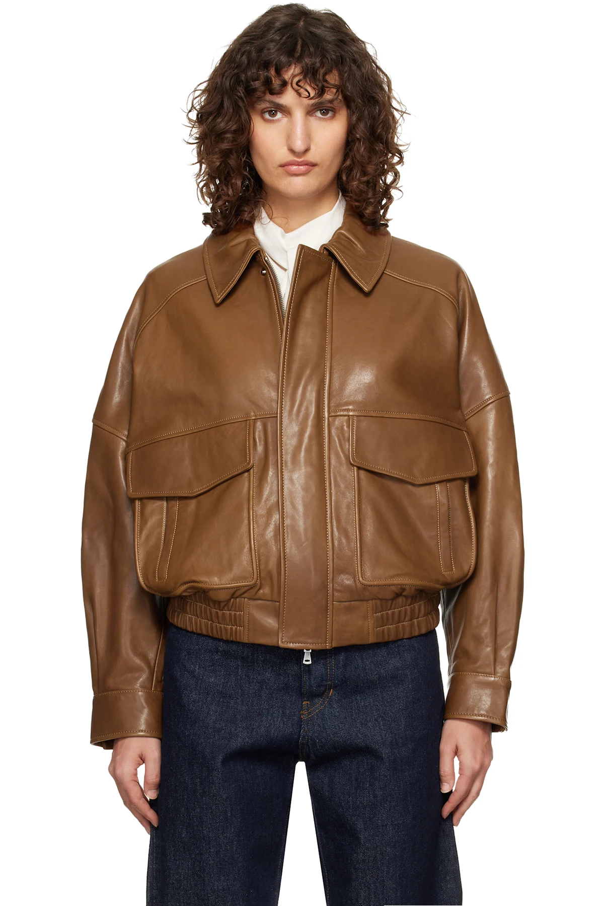 Brown Runa Soft Leather Bomber Jacket
