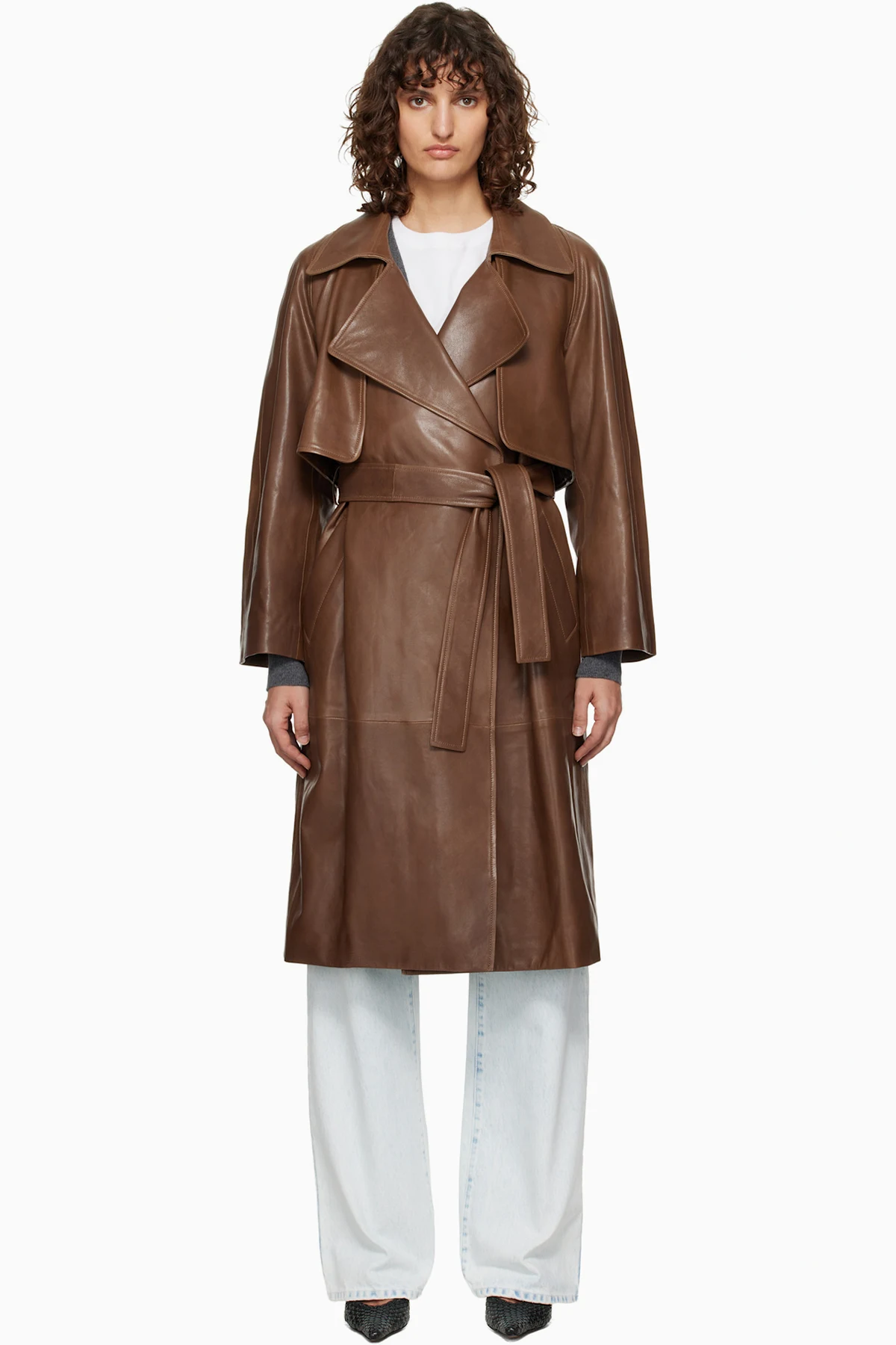 Brown Cisley Leather Trench Coat
