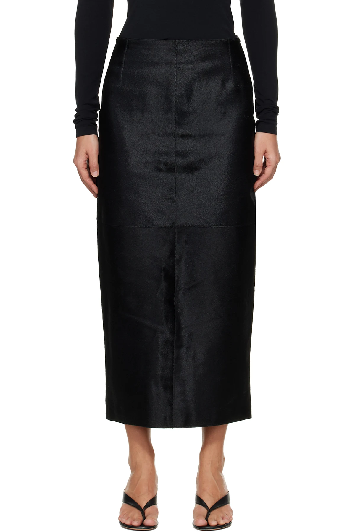 Black Elisse Long Pencil Ponyhair Skirt