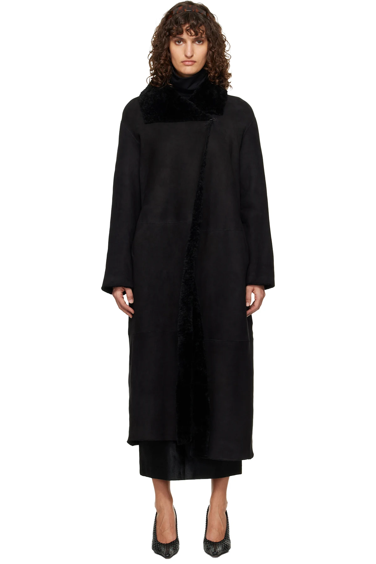 Black Draped Shearling Birthday Coat