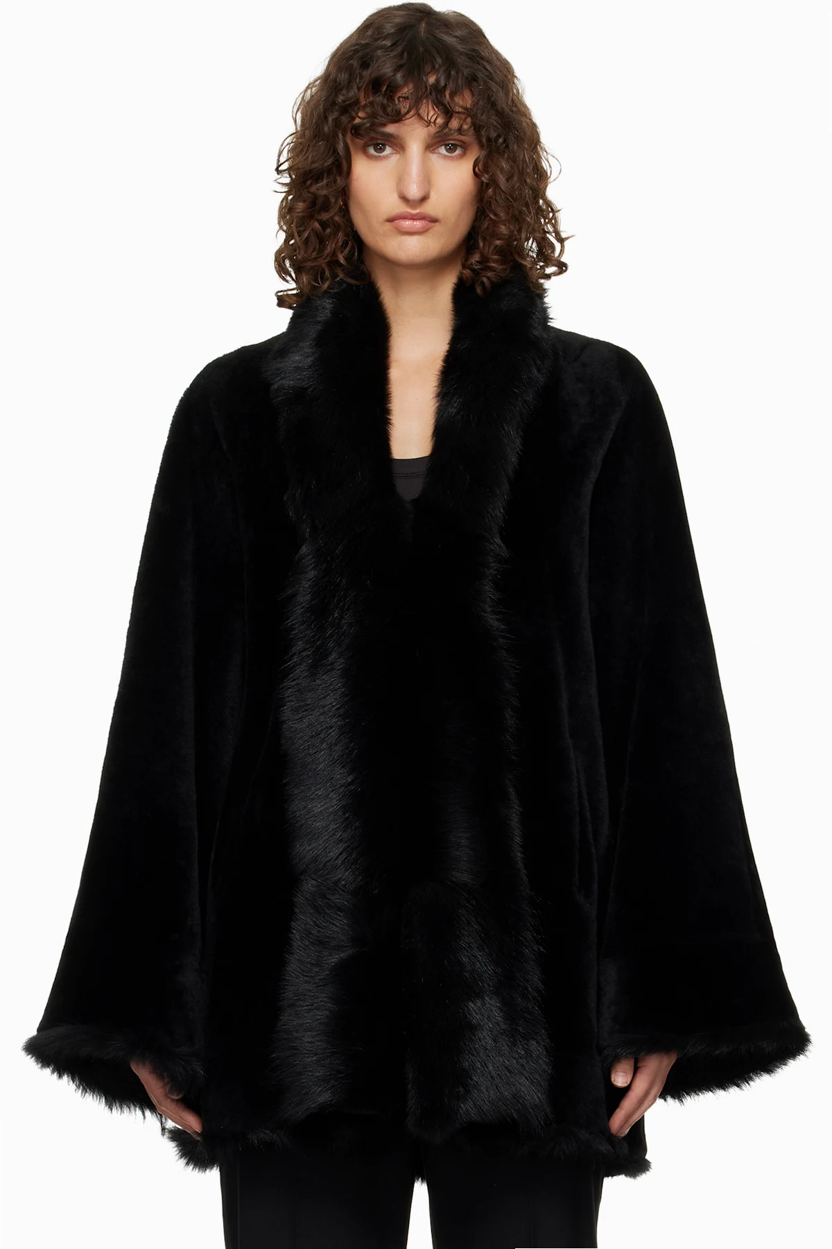 Black Sima Midi Shearling Coat