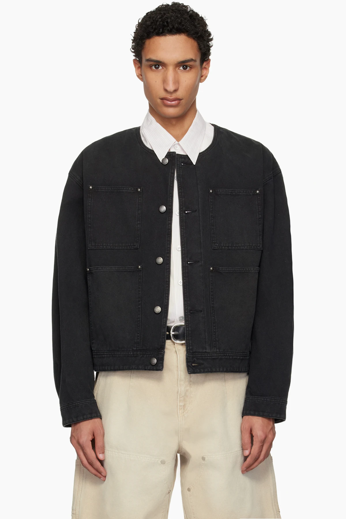 Black Collarless Dyed Jacket